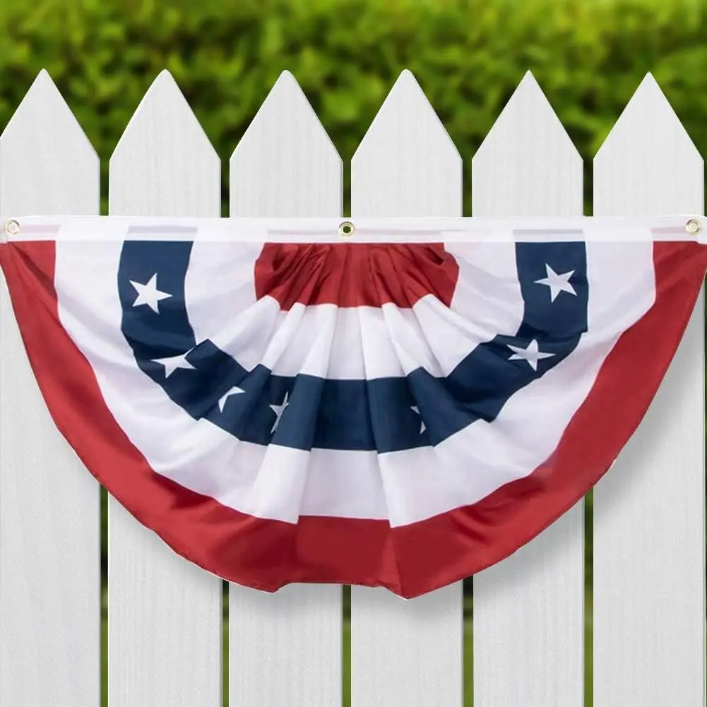 3x6ft American Pleated Fan Flag, USA Patriotic Half Fan Bunting Flag, Independence Day Decorations Flags for Outdoor Party, Banners, Decorative Banner, Holiday Party Decor