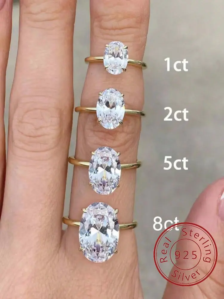 ROUSLY 925 Sterling Silve Shiny 1-8CT Zircon Oval Stone Ring For Women Engagement Wedding Luxury  Fine Jewelry