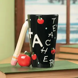 16 oz. Reusable Ceramic Teacher Mug with Pencil Handle