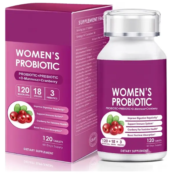 Women’s Probiotic Supplement with Prebiotic & Cranberry - 120 Tablets, 120B CFU, 18 Strains, Gluten/Dairy/Soy-Free