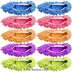 1Pair Chenille Mop Slippers Set: Hands-Free, Reusable Microfiber Dusting Shoes – Easy and Fun Way to Clean Your Floors!