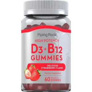 Piping Rock Vitamin D3 + B12 Complex Gummies | High Potency | Strawberry Flavor | For Women & Men | Vegetarian, Non-GMO, Gluten Free Supplement