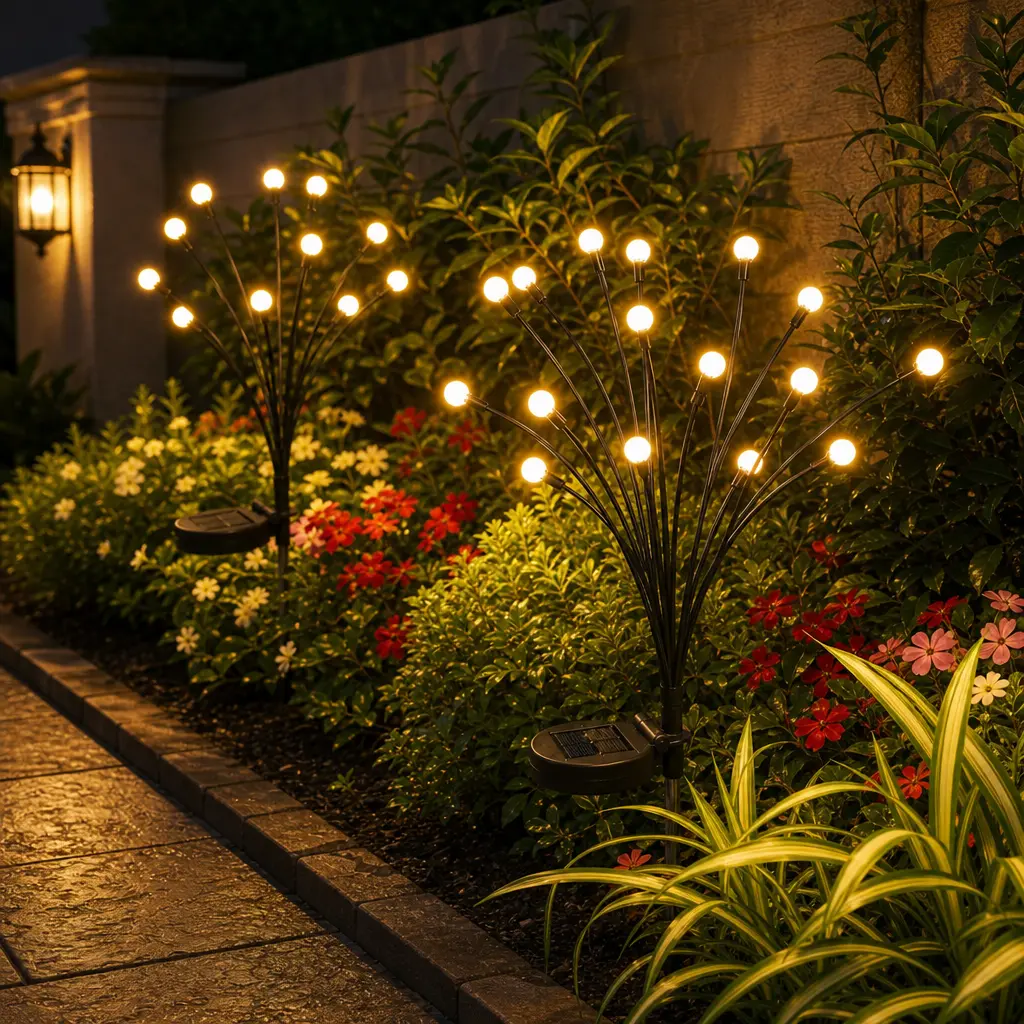 Solar Firefly LED Stake Lights (4/8 Pack) - Waterproof Pathway Lighting, Dual Modes (Steady Glow,#SolarFireflyLandscapeLights #DuskToDawnLights #SolarOutdoorLights #CozyBackyard #PatioDecor #OutdoorLighting #GardenDecor #SolarLandscapeLights