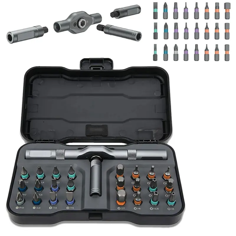 Ratchet 24 in 1 Screwdriver Set Ratchet Allen Wrench Set Multifunction Set With Removable T Handle Magnetic Hand Tools Compact Portable Precision Ratchet Screwdriver Multipurpose Screwdriver Kit