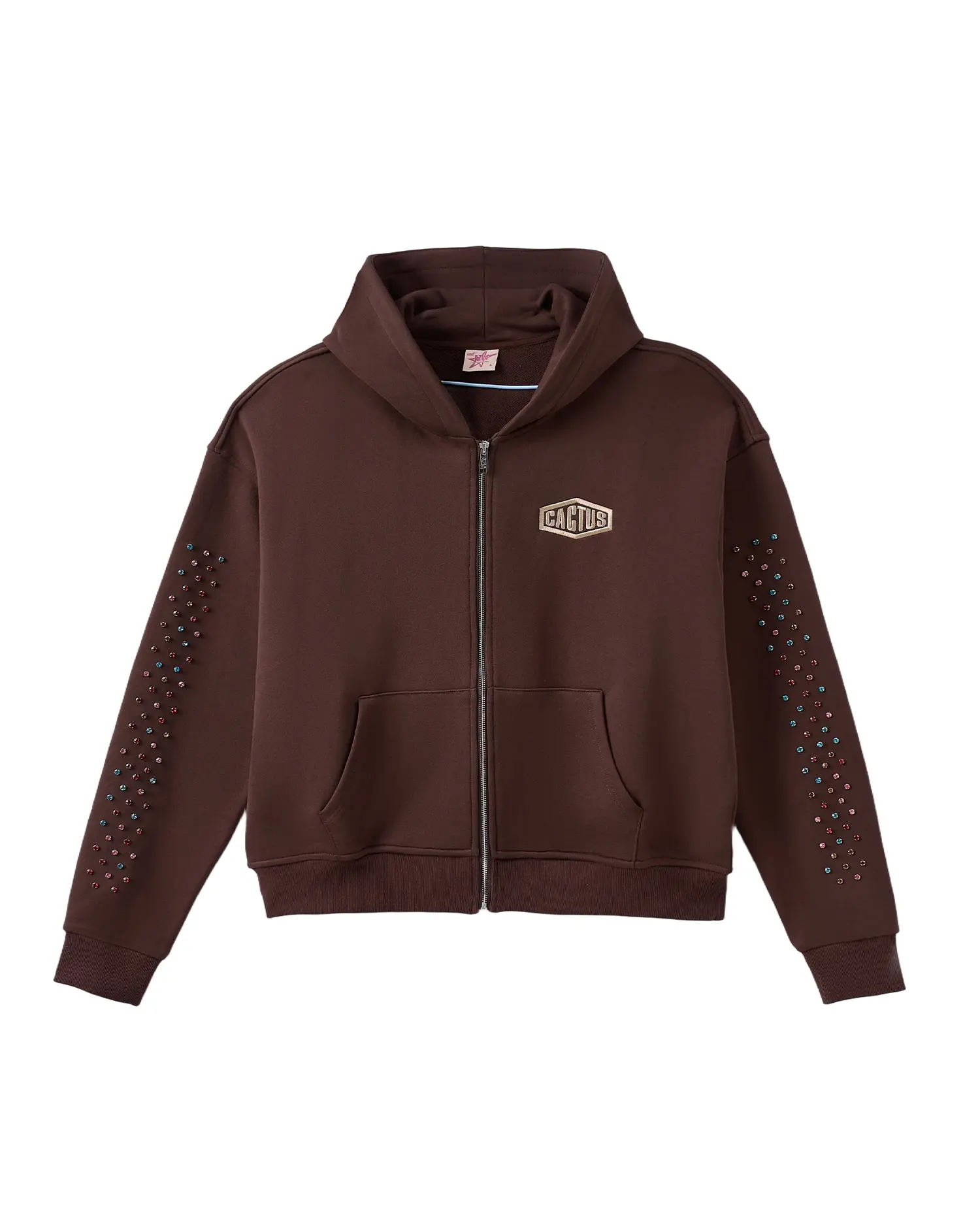 CRYSTAL CACTUS ZIP HOODIE - BROWN