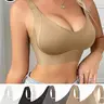 Women's 4-Pack Retro Wire-Free Lingerie Bras - Women's Fashion, V-Neck, Full Coverage, Back Smoothing, High Stretch, Breathable, Adjustable Straps, Removable Pads, Light Support for Yoga & Everyday Wear