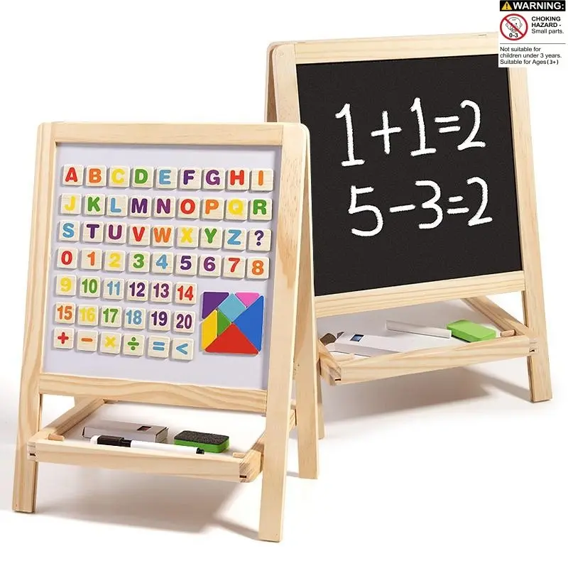 Wooden Doodle Board, Writing Board, Drawing Board, 1 Set Foldable Double-sided Whiteboard & Blackboard & Accessories,  Birthday Gift