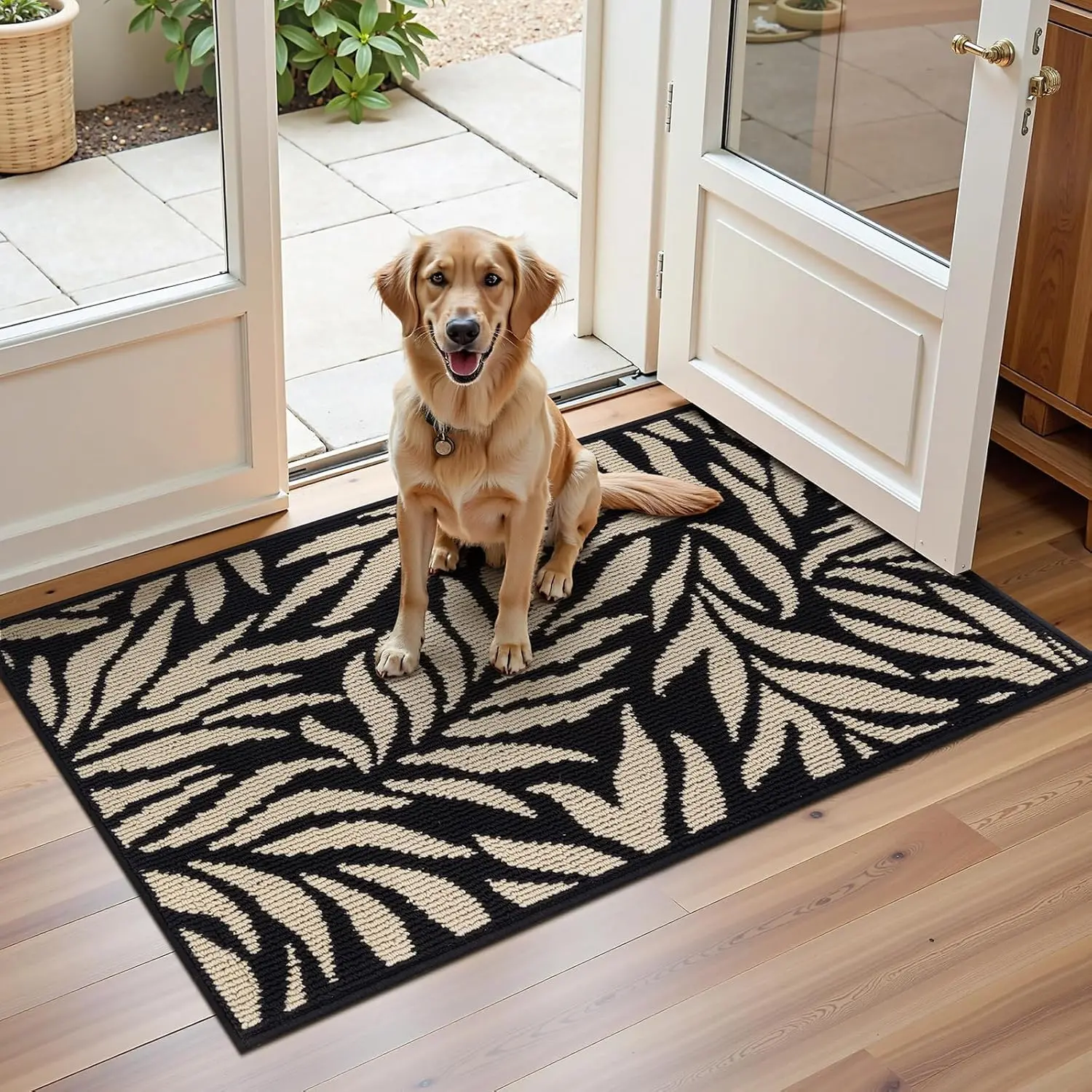 Black with Beige Leaves