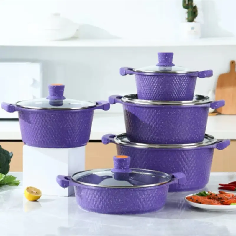 Luxury Nonstick Cookware Set with Wooden Handles – Aluminium Pots Pan Set Including Pan, Nonstick Griddle Cookware and Oven-Safe Kitchenware