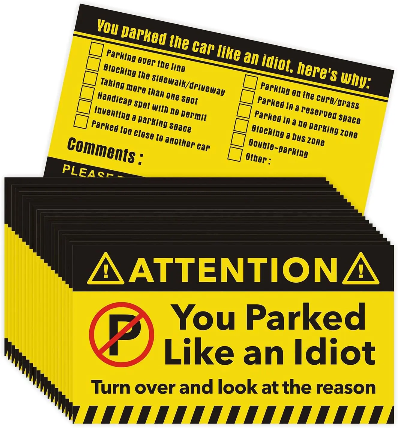 Thick 160-Piece Park-Themed Car Decorative Stickers, Humorous Bumper Sticker Pack with "You Parked Like an Idiot" Graphic Decals, 3.5x2in Universal Vehicle Exterior Accessory for Multi-Violation Reasons
