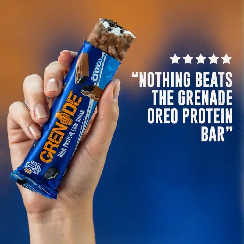 OREO Grenade Flavor Protein Bar - Single Healthy, Low-Sugar Chocolate Snack for Outdoor Activities, Protein Bar Snacks, Healthy Protein Bars