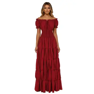 Viral Renaissance medieval short sleeve dress with smocked waist Irish vintage style flattering comfy for summer looks Suitable for everyday wear travelRenaissance festivals and cosplay