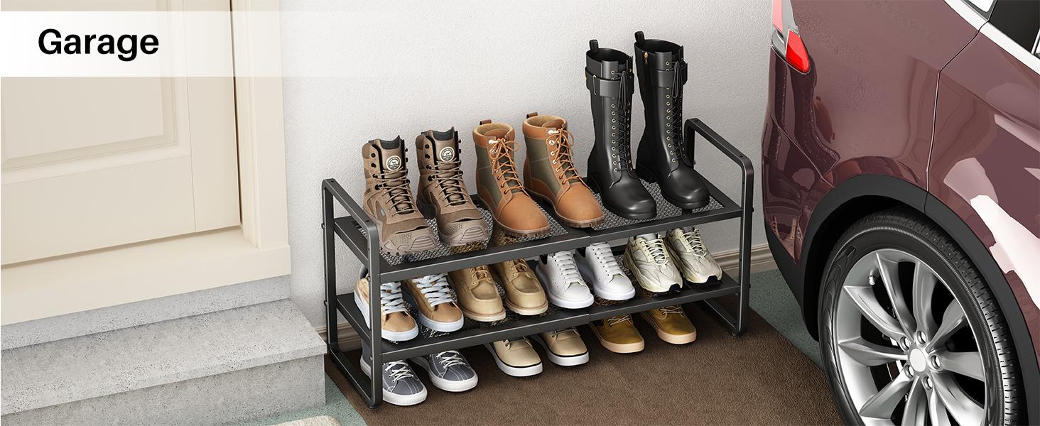 SNTD Shoe Rack - Expandable Shoe Organizer for Closet, Adjustable Metal Shoe Shelf Storage, Stackable Long Shoe Stand Holder for Garage, Entryway, Door Entrance