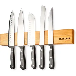 Magnetic Knife Strip, 16 Inch Bamboo Magnetic Knife Holder for Wall, Solid Wood Kitchen Knife Storage Rack, Strong Magnetic Knife Bar, Kitchen Utensil Holder with Powerful Magnet
