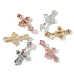 [ICE HUE]18K Gold Vacuum Plated Copper with 5A+ Sri Lanka Colorful Zircon Rhomboid Gothic Cross Pendant With Necklace Miami Italy Mexico & Micro Inspired for Women & Men Luxury Jewelry,Daily Wear,Casual Fashion,Gift,,Classic,Hip Hop,Simple,Sporty