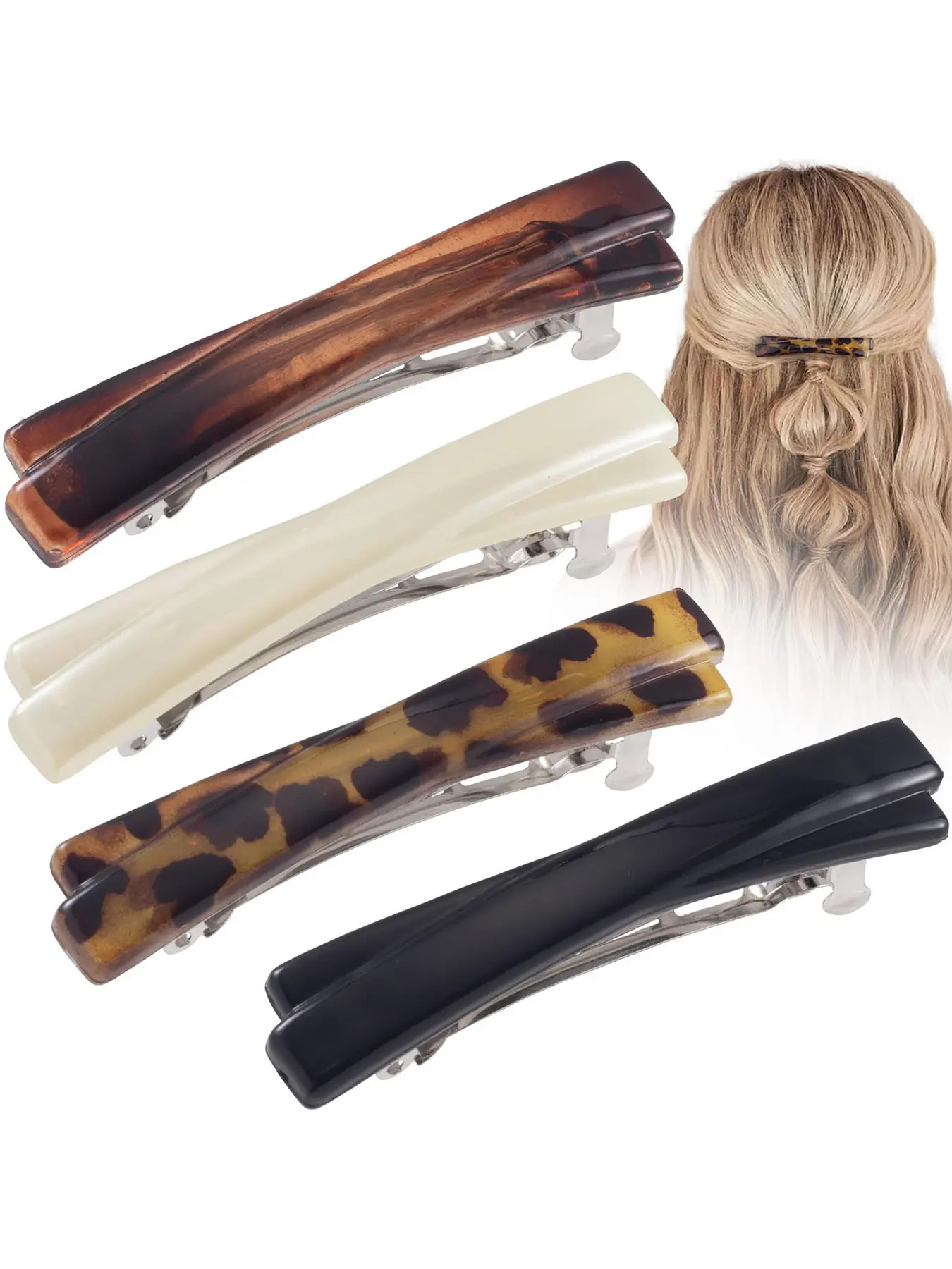 8-piece set of fashionable leopard print shiny cross shaped spring clip for ladies with elegant temperament, bangs, broken hair, side clip high ponytail, bun head hairstyle, hair accessories, autumn and winter fashion, exquisite retro hair clip Hairpins