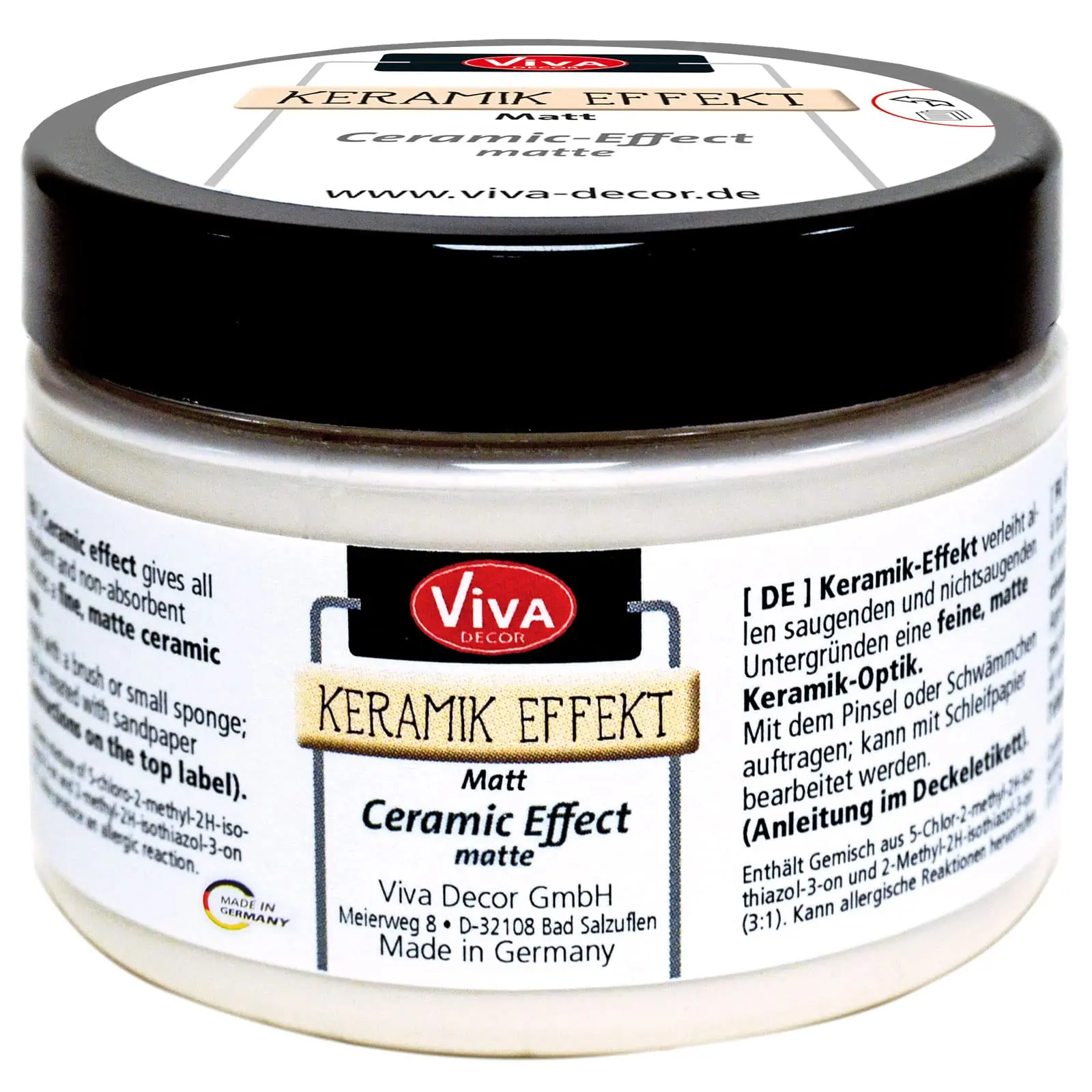 Viva Decor Matt Ceramic Effect Paint - 150 ml Water-Based, Highly Opaque, Weather-Resistant Paint for Pottery, Clay, Decorative Objects Made of Glass, DIY Projects, Cardboard, Plastic