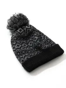 BloomChic Fitted Fuzzy Geo Graphic Patchwork Beanie - Black Casual Cotton Hat, Machine Washable, 2026 Spring Break Gift for Easter, Beanie Fitted Swimweek
