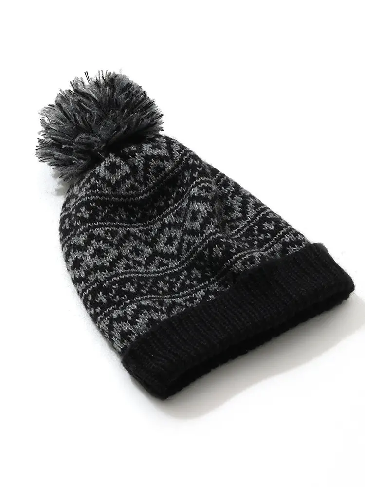 BloomChic Fitted Fuzzy Knit Patchwork Beanie - Black Casual Cotton Knit Beanie, Machine Washable, Graphic Patch Hats,  Swimweek Accessory,2026 Spotlight, Summer wins, Deals for your days