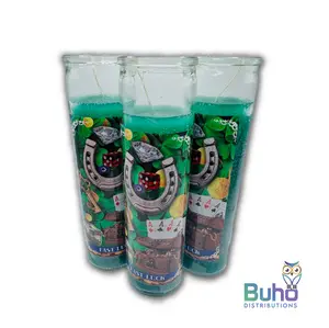 Fast Luck  8" Full Label-Green | Buena Suerte-Verde| Set of 3 Religious 8” Candles| Búho Distribution