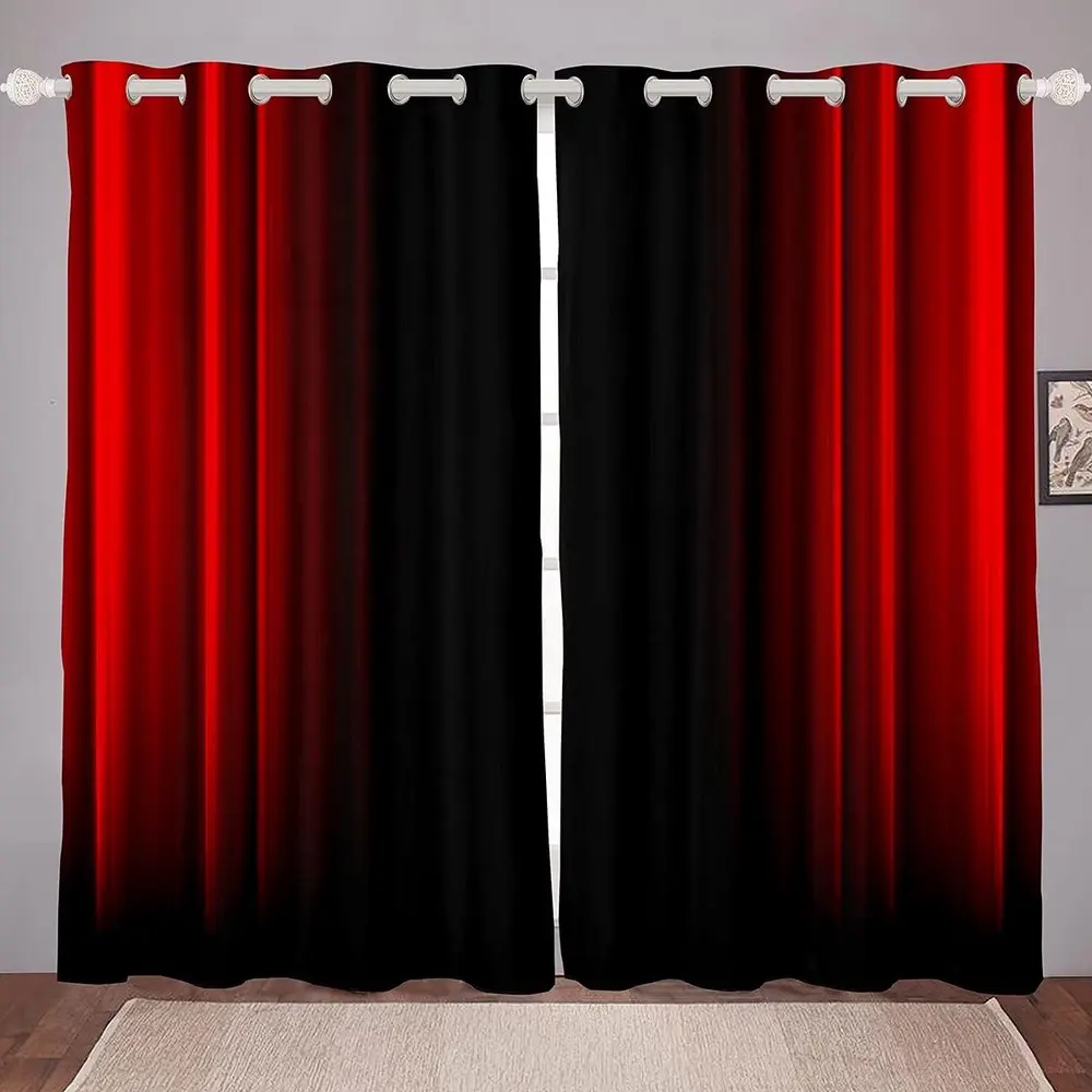 2-Panel Abstract Ombre Red and Black Slide-On Rod Pocket Curtains - Softtouch Drape with Vivid Digital Art, Crisp Designs, Durable Indoor Curtains, 2 Sizes, Gentle Cold Water Machine Wash for Teens' Bedrooms, Living Rooms