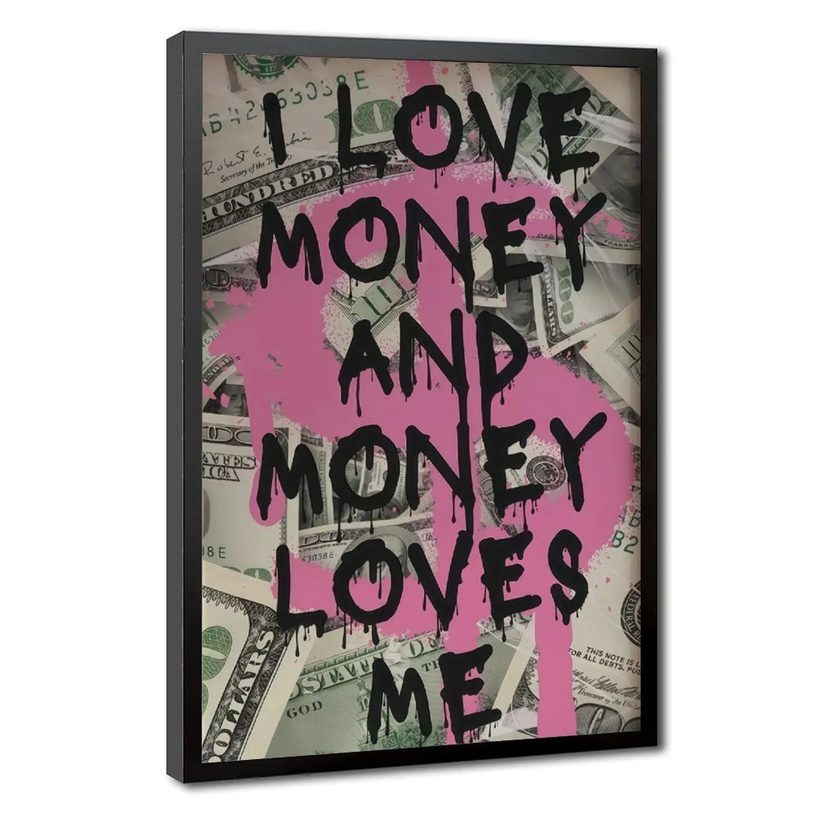 1Pc Optional Pink Money Quote Canvas Poster, Quotes Print, Funky Preppy Money Motivational Wall Art, I Love Money And Money Love Me, Wall Painting For Gift, Home, Office, Dormitory Decoration, Home Decor Accessory, Aesthetic Pink Canvas Wall Art for Girls