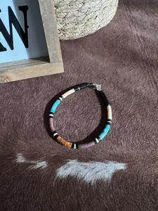Calabaza Terra Bracelet - .925 Sterling Silver, Blue Turquoise, Pipestone, Melon Shell, Jet