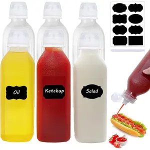 6 Pack Condiment Squeeze Bottles 17oz Squeeze Bottles for Sauces, Ketchup Salad Dressing Container, Plastic Bottles with Squeeze Top for Liquids, BBQ Sauce Kitchenware - Home Improvement.