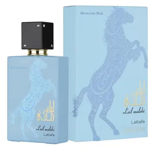 Lattafa Lail Maleki Moroccan Blue Men's Perfume 100 ML Eau de Toilette Regular Edition with Elegant Horse Design