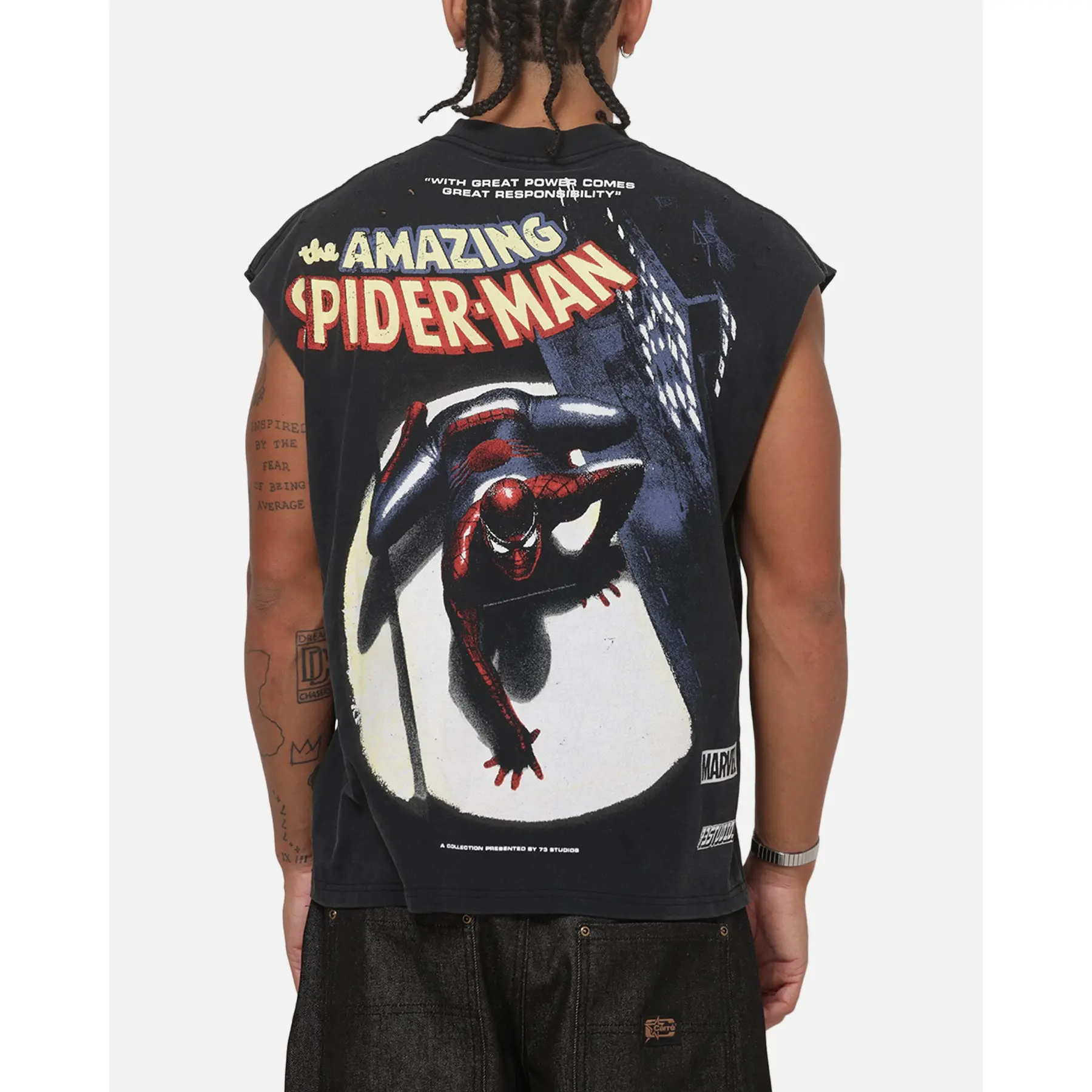 73Studio Marvel Spotlight Muscle T-Shirt Black Acidwash