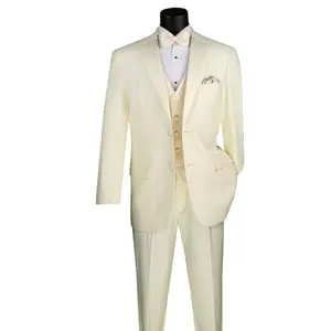 Tempel Collection: Ivory 4-Piece Regular Fit Tuxedo with Vest and Bow Tie with Adjustable Waistband