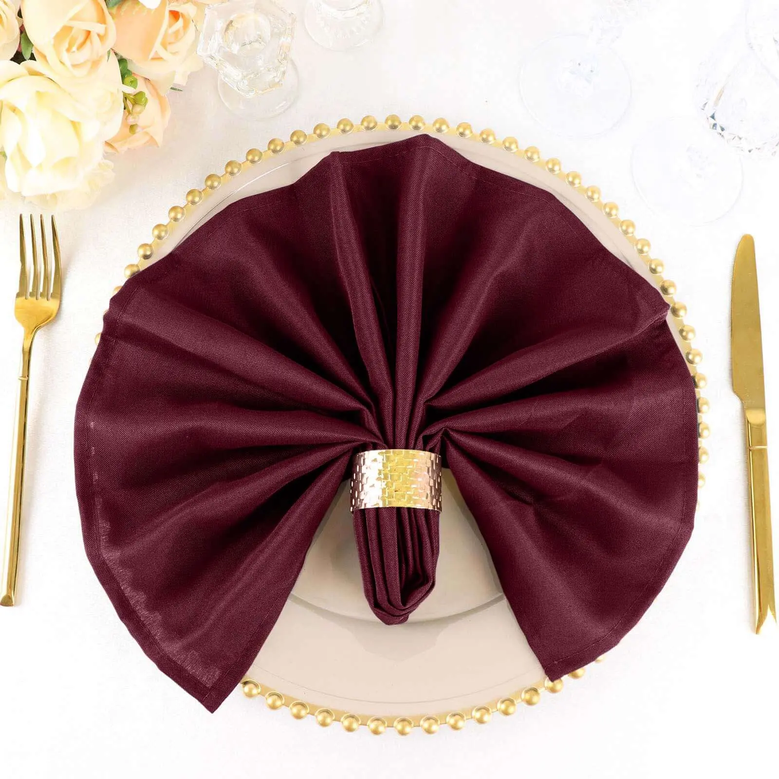5 Pack Premium Polyester 20"x20" Napkins Burgundy - Wrinkle Resistant & Easy Care Cloth Napkins