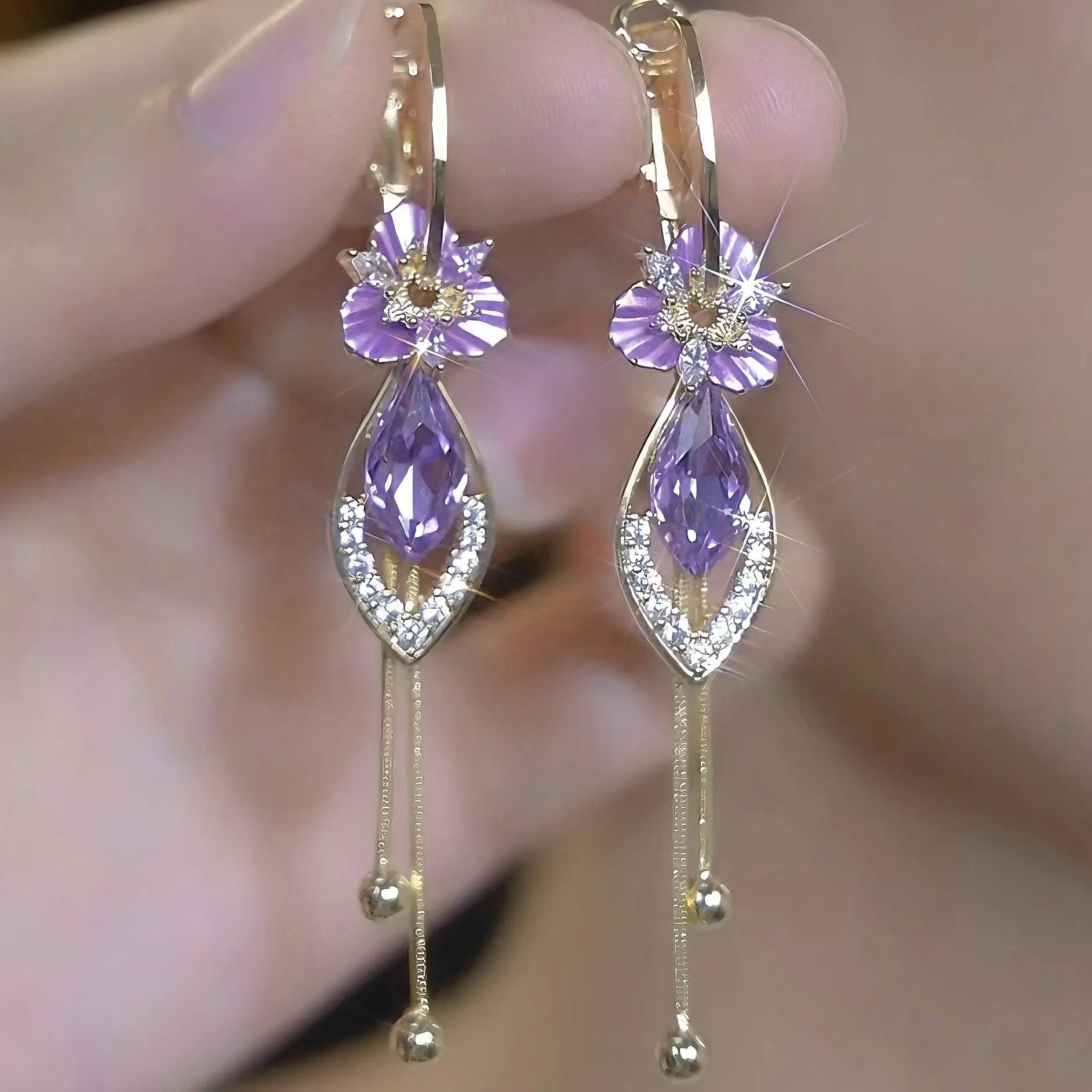 Earrings Jewelry - 2026 Korean-Japanese Style Artificial Zirconia Flower Dangle Earrings with High-End Tassels, Light Luxury Versatile Ear Accessories E50127-EH