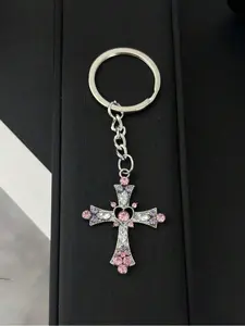 Rhinestone Decorated Cross Keychain, Pendant Keychain, Punk Style Keychain for Women & Men, Fashion Accessories for Daily Use, Trendy All-match & Exquisite Keychain for Birthday Gift