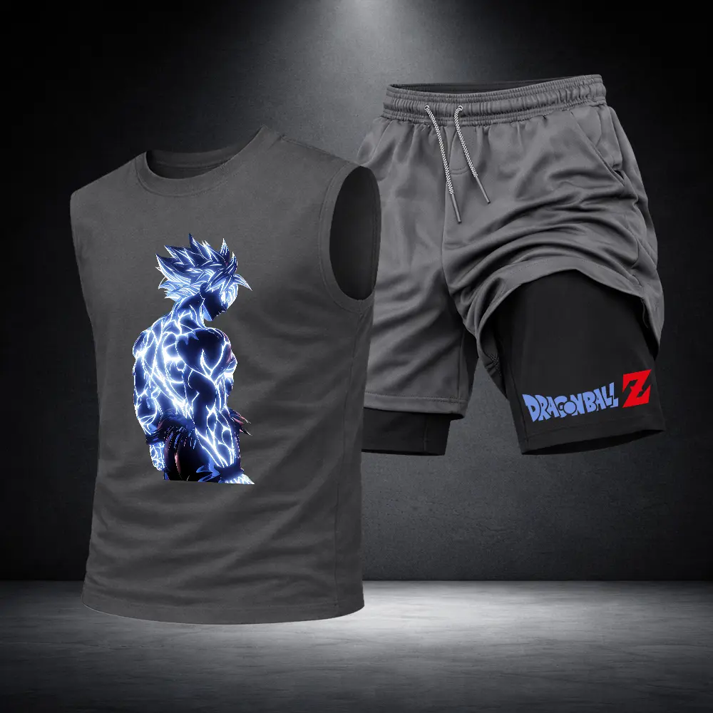 Men’s Black Workout Set Sleeveless Tank Top & Sports Shorts 2-Piece Gym Outfit