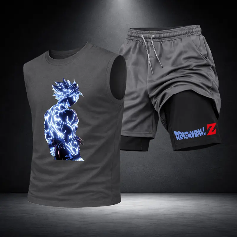 Men’s Black Workout Set Sleeveless Tank Top & Sports Shorts 2-Piece Gym Outfit