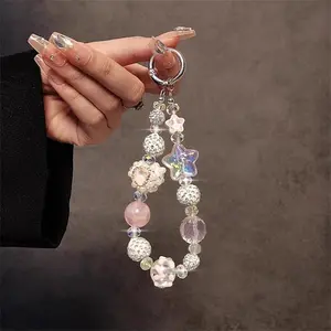 High Quality Luxury Drill Love Heart Star Chain Wrist Short Lanyard With Mobile Phone Case Cute Keychain Pendant Accessories