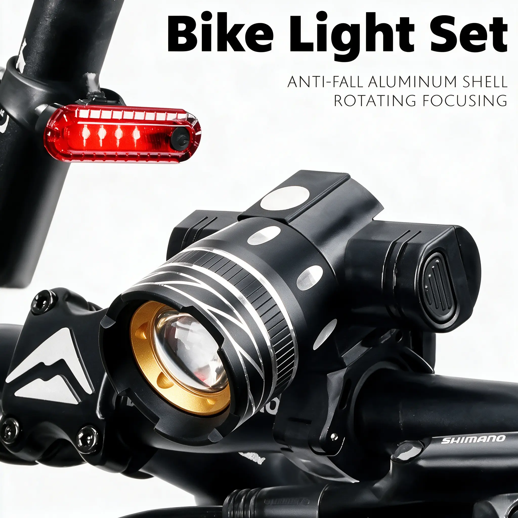 Ultra-Bright USB Rechargeable Bike Light Set, Rotatable Focus Anti-Fall Aluminum Alloy Front Light & Red Rear Warning Light, 3+4 Lighting Modes Shockproof Bicycle Lights for Night Cycling, Camping and Outdoor Riding