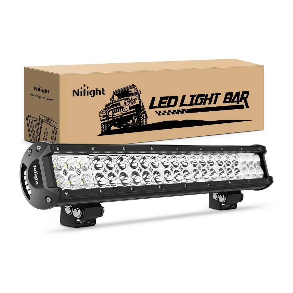 Nilight 20in 126W Bar-Shaped Aluminum Off-Road Light Bar, Spot-Flood Beam Combo with Adjustable Bracket, Sliding Mount, Heat Dissipation, 100% Dustproof for Trucks, Boats