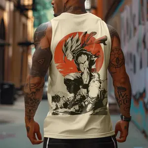 Gohan Ink Art Sleeveless Tank – Dragon Ball Z Tee Featuring Japanese Brush Style and Rising Sun for Fans of Classic Power and Martial Aesthetic