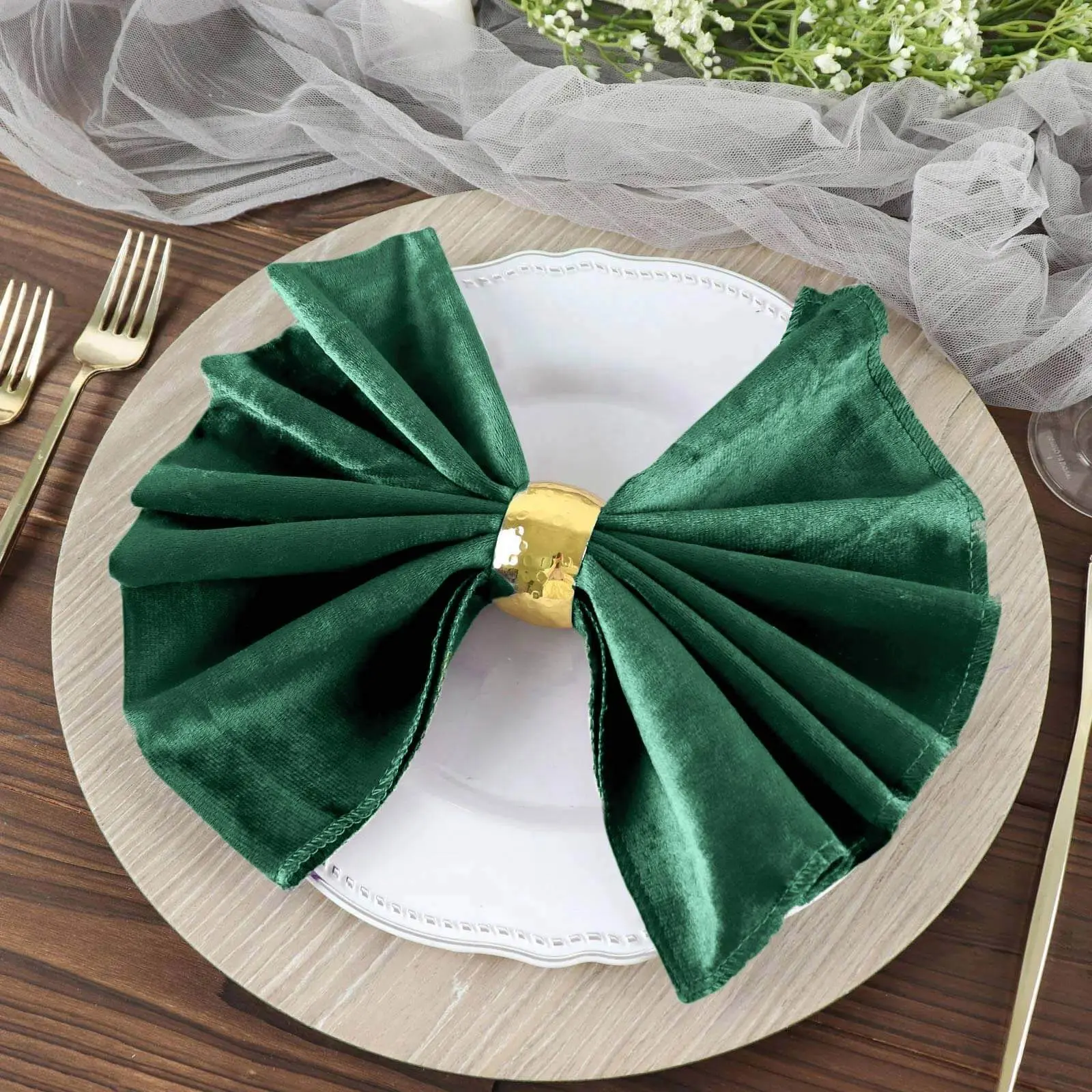 Premium Velvet Napkins 5-Pack - 20"x20" Solid Hunter Emerald Green Kitchenware Tableware, Soft Sheen Finish, Hand Wash Only for Formal Meals