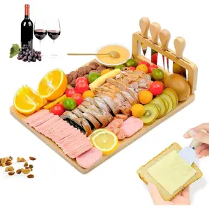 Bamboo Charcuterie Boards Cheese Board Knife Set House Warming Gifts for New Home for Mom Couples Bridal Shower Bridesmaid Gifts (14 x 11 x 0.59 inches)