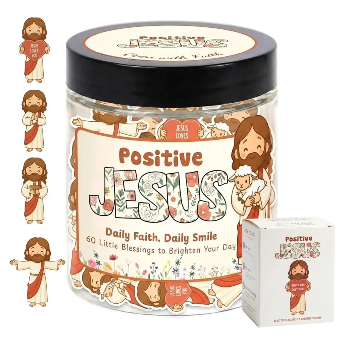 Positive Jesus Jar – 60 Bible Verse Cards with Christian Affirmations & Encouragement