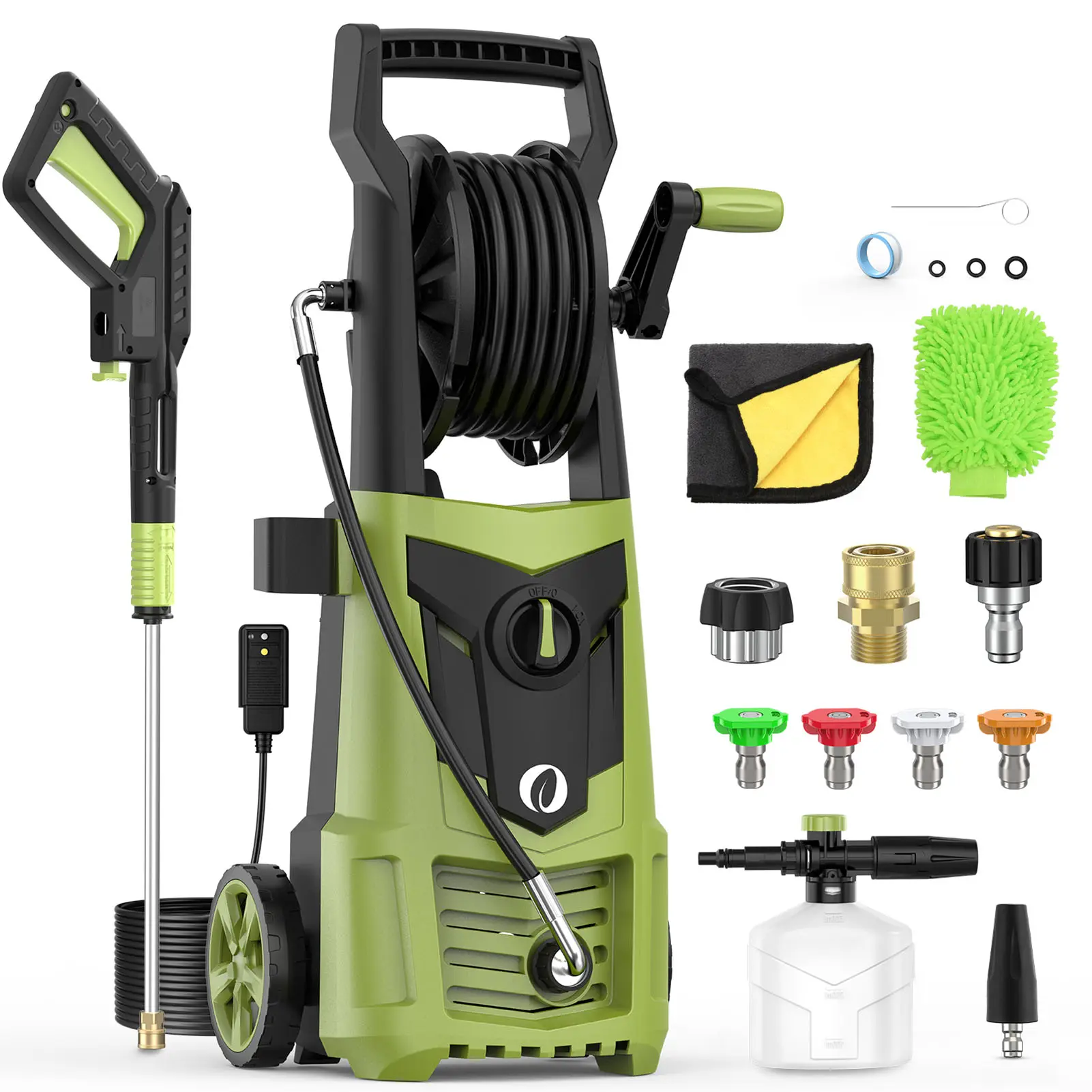 Himotor Electric Pressure Washer, 1400W Max 2.8GPM Portable Pressure Washer with Hose Reel, Foam Cannon, Nozzle Set, Wash Mitt, Car Wash Equipment for Driveway, Patio