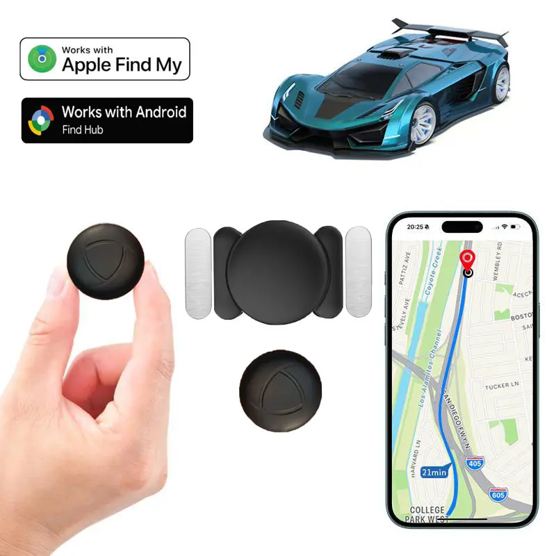 Magnetic GPS Tracker with Adhesive Silicone Cover Anti-lost Hidden Air Tag for Car Bike Motorcycle IP67 Waterproof Durable Compact Portable MagnetMount No Monthly Fee(iOS/Android)