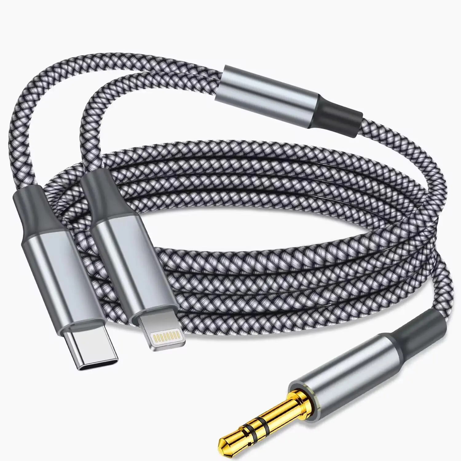 2 in 1 Aux Audio Cable [Apple Mfi Certified], USB C to 3.5mm Aux Lightning to 3.5mm Audio Cable Fit with iPhone 16/15/14/13/12/11/XR, Galaxy S24/S23/S22/S21...