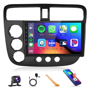 Podofo 9-in HD IPS Touchscreen Built-in DSP Car Stereo Radio for Honda Civic 2001-2005, Built-in CarPlay, Android Auto Player, Wireless CarPlay Touchscreen, MirrorLink, Bluetooth, GPS, WiFi, Backup Camera, Mic fathersdaygift