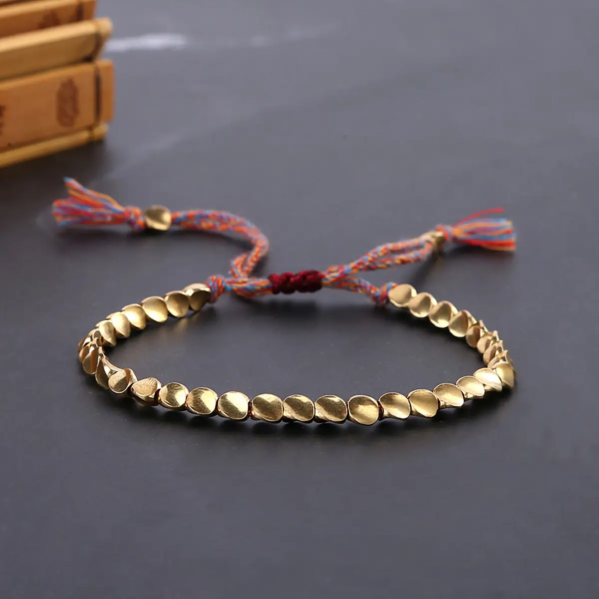 Handmade Copper Bracelet with Continuous Beads, Boho Unisex Jewelry with an Adjustable Woven Band for Daily Wear, Birthday Gift, Handmade Copper Bracelets, Casual, Energy Conduction, Fashion & Wellness