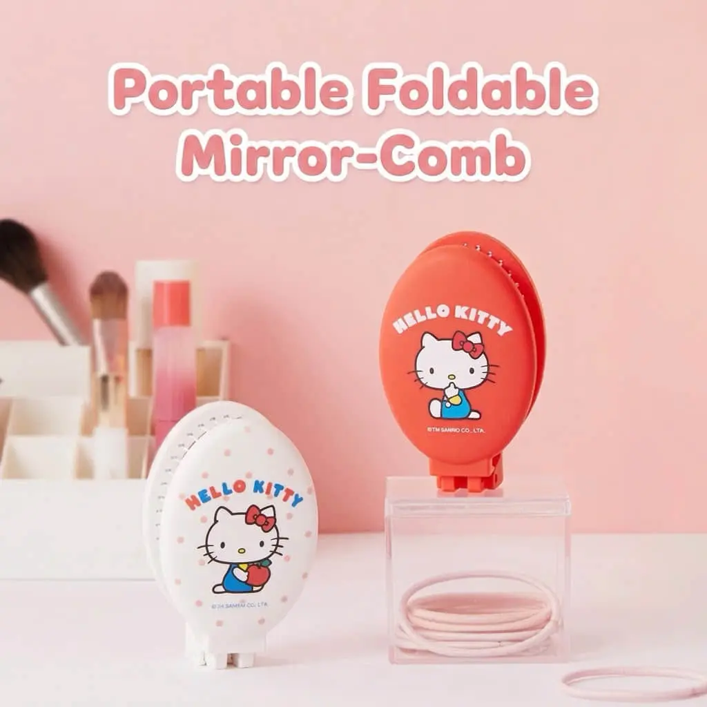 MINISO 2-in-1 Foldable Hair Brush with Mirror Portable Pocket Travel Hairbrush for Women and Girls,Summervibes
