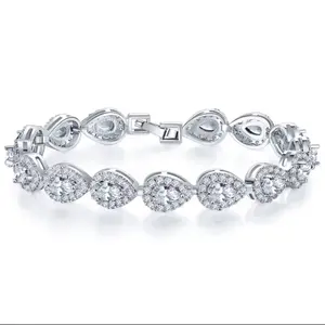 Iced Out Luxury Blue Zircon Drop Tennis Bracelet – Silver Plated Oval Cut Drip Jewelry with Geometric Pear-Cut Stones for Streetwear Hypebeast Fashion, Statement Wristwear for Men and Women Flex bracelet